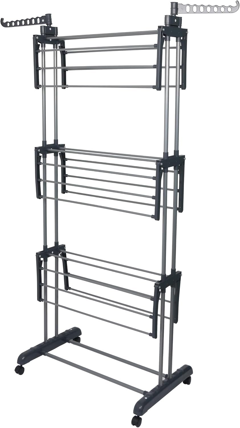 BARGAIN FACTORY Airer Clothes Drying Rack,4-Tier Grey Foldable Clothes Hanger Adjustable Large Stainless Steel Garment Laundry Racks for Indoor Outdoor with Foldable Wings - Image 3