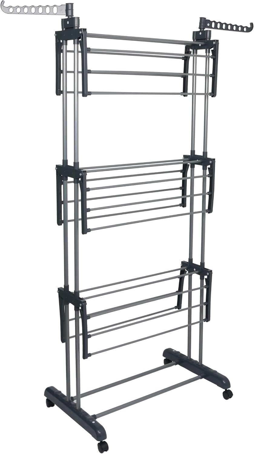 BARGAIN FACTORY Airer Clothes Drying Rack,4-Tier Grey Foldable Clothes Hanger Adjustable Large Stainless Steel Garment Laundry Racks for Indoor Outdoor with Foldable Wings - Image 4