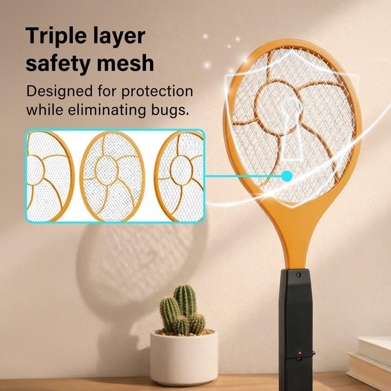 Electric Fly Zapper, Fly killer with Protective net Layer, Electric Fly Swatter, Pest Control Mosquito and Insect Catcher Racket, Lightweight Handy Killer Racket for Indoor and Outdoor - Image 2