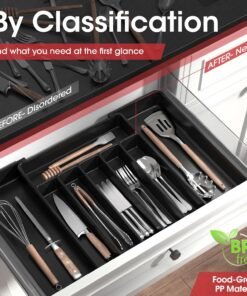 Alternative view of Aujen Cutlery Drawer Organiser - Expandable Kitchen Drawer Storage Organiser, Adjustable Cutlery Tray, Multipurpose Utensil Organisation for Forks, Knives, Black, 34 x 4 x 26~50 cm
