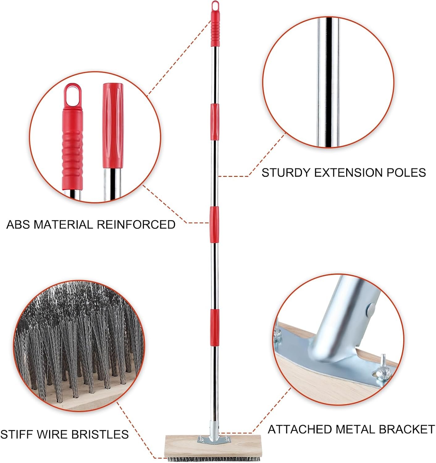 Mitclear Heavy Duty Wire Broom with Telescopic Handle(57IN), Stiff Metal Bristle Brush for Removing Weed Moss Algae, Outdoor Floor Scrub Brush for Patio, Deck, Garden - Image 5