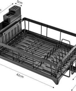 Alternative view of Multibao Dish Drainer Rack - Space Saving Dish Rack for Kitchen Counter, Kitchen Dish Drainer with Utensil Holder, Drain Board Cutlery Cup Holder Large Black