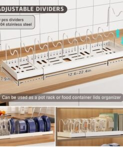 Alternative view of Magheo 2 Pack Pots and Pans Organiser for Cupboard, 57CM Expandable Pan Lid Holder with 9 Adjustable Dividers, Kitchen Pot and Pan Lid Storage Rack Inside Cabinet/Countertop Cupboard Organisers(White)