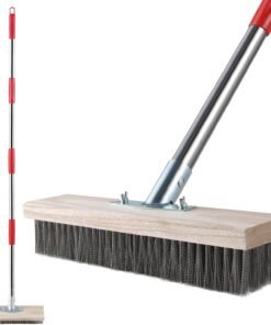 Mitclear Heavy Duty Wire Broom with Telescopic Handle(57IN), Stiff Metal Bristle Brush for Removing Weed Moss Algae, Outdoor Floor Scrub Brush for Patio, Deck, Garden