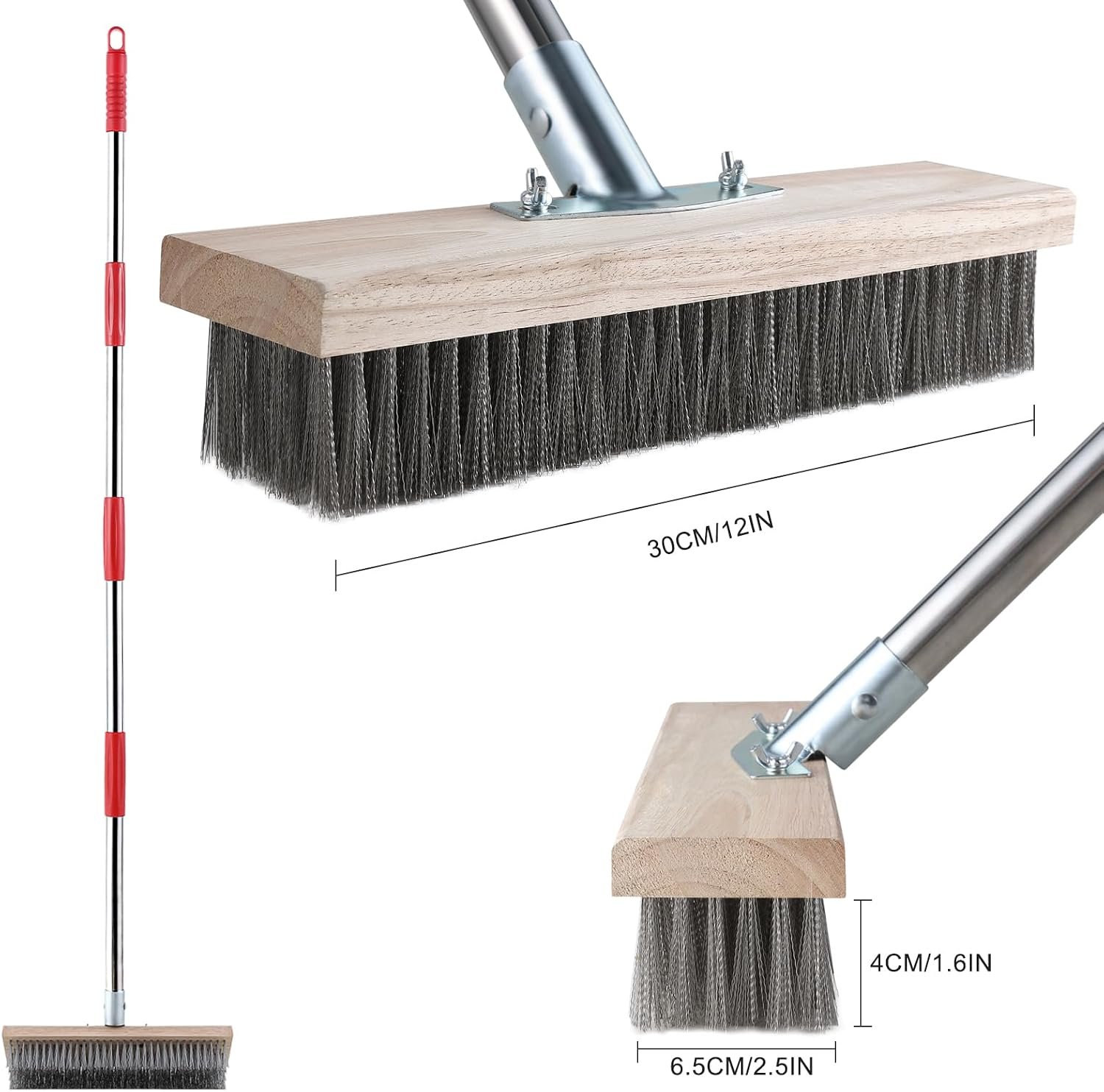Mitclear Heavy Duty Wire Broom with Telescopic Handle(57IN), Stiff Metal Bristle Brush for Removing Weed Moss Algae, Outdoor Floor Scrub Brush for Patio, Deck, Garden - Image 4