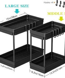 Alternative view of PurKeep 2 Pack Under Sink Storage, 2 Tier Kitchen Storage and Organisation | Cupboard Organiser, Under Sink Shelf, Under Cabinet Organizer with Hooks, for Bathroom Kitchen Countertop, 2 Size 1L+1M