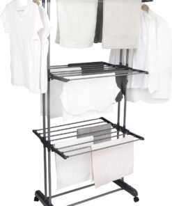 BARGAIN FACTORY Airer Clothes Drying Rack,4-Tier Grey Foldable Clothes Hanger Adjustable Large Stainless Steel Garment Laundry Racks for Indoor Outdoor with Foldable Wings