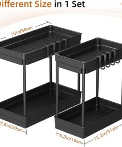 Alternative view of TidyTrove 2 Pack Under Sink Storage - Kitchen Storage and Organisation, 2 Tier Kitchen Under Sink Shelf, Multi-Purpose Organisation for Bathroom,Black | Under Sink, Sink, Bathroom, Multipurpose, Cabinet Organiser, Space Saving