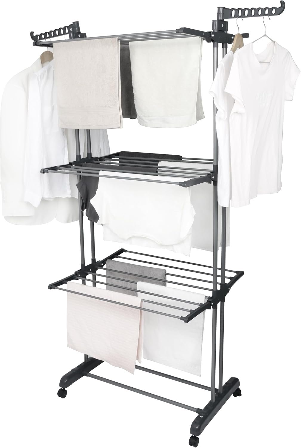 BARGAIN FACTORY Airer Clothes Drying Rack,4-Tier Grey Foldable Clothes Hanger Adjustable Large Stainless Steel Garment Laundry Racks for Indoor Outdoor with Foldable Wings - Image 5