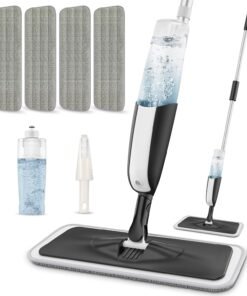 MANGOTIME Microfiber Spray Mops for Floors Cleaning Wet Dry Dust Wood Floor Mop with Refillable Bottle & 4pcs Reusable Washable Pads for Home Commercial HardWood Laminate Wood Vinyl Tile Ceramic