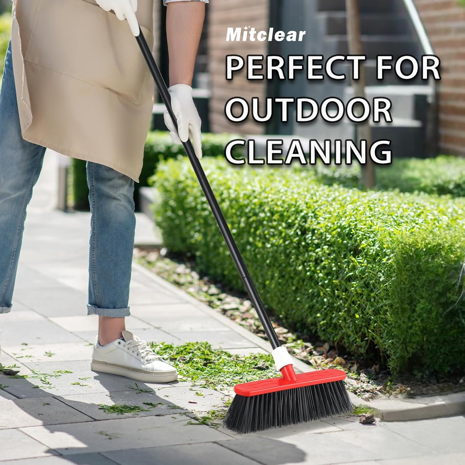 Mitclear Outdoor Broom Heavy Duty, Stiff Garden Sweeping Brush, Hard Yard Brush with Long Handle for Cleaning Decking Patio(57IN) - Image 2