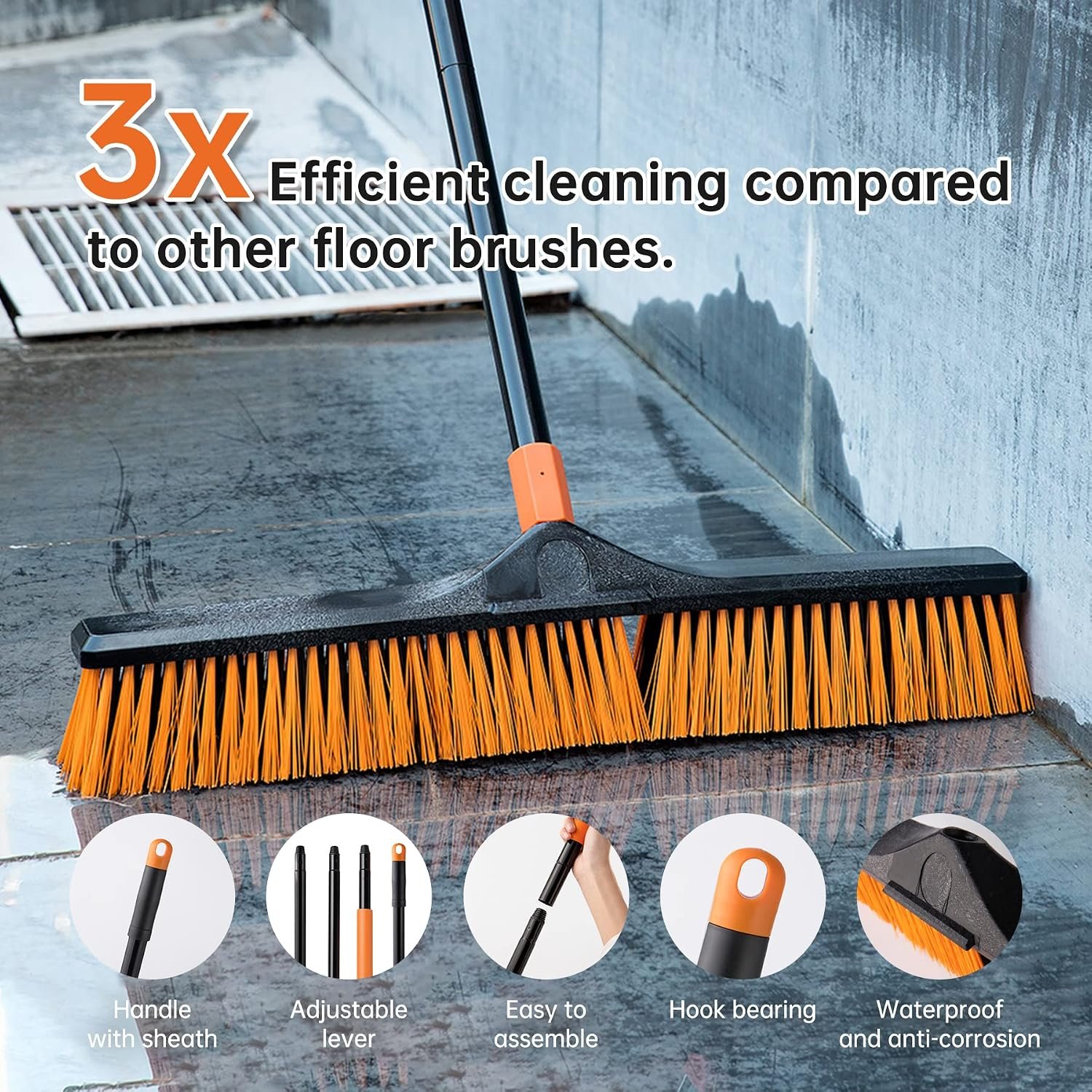 CLEANHOME Upgrade Garden Broom,Yard Brush Heavy Duty Outdoor(23.6in) | 66in Broom has a Sturdy,Rust-resistant Handle,Stiff Bristles for Sweeping up Large Areas of Fallen Leaves、Gravel、Debris - Image 5