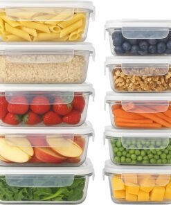 Harbour Housewares Glass Containers with Airtight Lids - 10 Pack - 2 Sizes (1040ml | 370ml) Lunch Box Tubs BPA-Free Meal Prep Containers Reusable Leak Proof Food Storage Tubs, Oven Safe, Freezer Safe