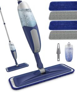 Spray Mops for Cleaning Floors - BPAWA Microfibre Floor Mop with Sprayer Flat Wet Dry Dust Mop with 4 Washable Pads Reusable 550ML Bottle for Hard Wood Laminate Wooden Tile Vinyl Kitchen Bathroom