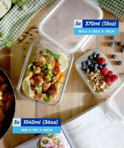 Alternative view of Harbour Housewares Glass Containers with Airtight Lids - 10 Pack - 2 Sizes (1040ml | 370ml) Lunch Box Tubs BPA-Free Meal Prep Containers Reusable Leak Proof Food Storage Tubs, Oven Safe, Freezer Safe