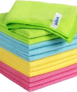 MR.SIGA Microfibre Cleaning Cloths, Streak Free Microfibre Towels, 12 Pack | Ultra absorbent and high density, reusable cleaning towels for kitchen, car, glass and household surfaces, color coded cloths