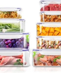 KICHLY Airtight Plastic Food Containers with Lids, 18 piece, BPA-Free, Leakproof Food Storage lunch box, Stackable Meal Prep Set for Kitchen & Pantry Storage Organization, Blue (9 Containers, 9 Lids)